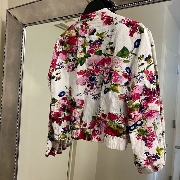 Floral Linen Bomber Jacket - Picture 2 of 4